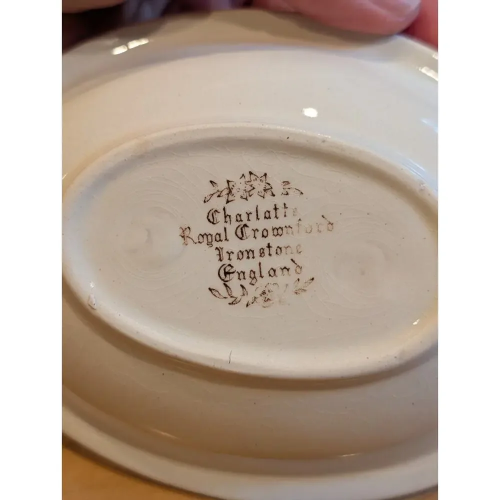 Antique Ironstone Charlotte Royal Crownford England Soap Dish Brown TransferWare
